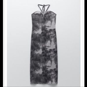 NWT Zara Tie Dye Fitted Halter Midi Dress